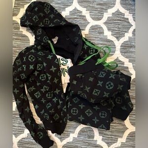 Black and Green Patterned Hoodie Set